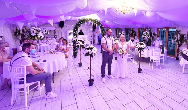 Small inside wedding ceremony in the Marquee at Ridgeway