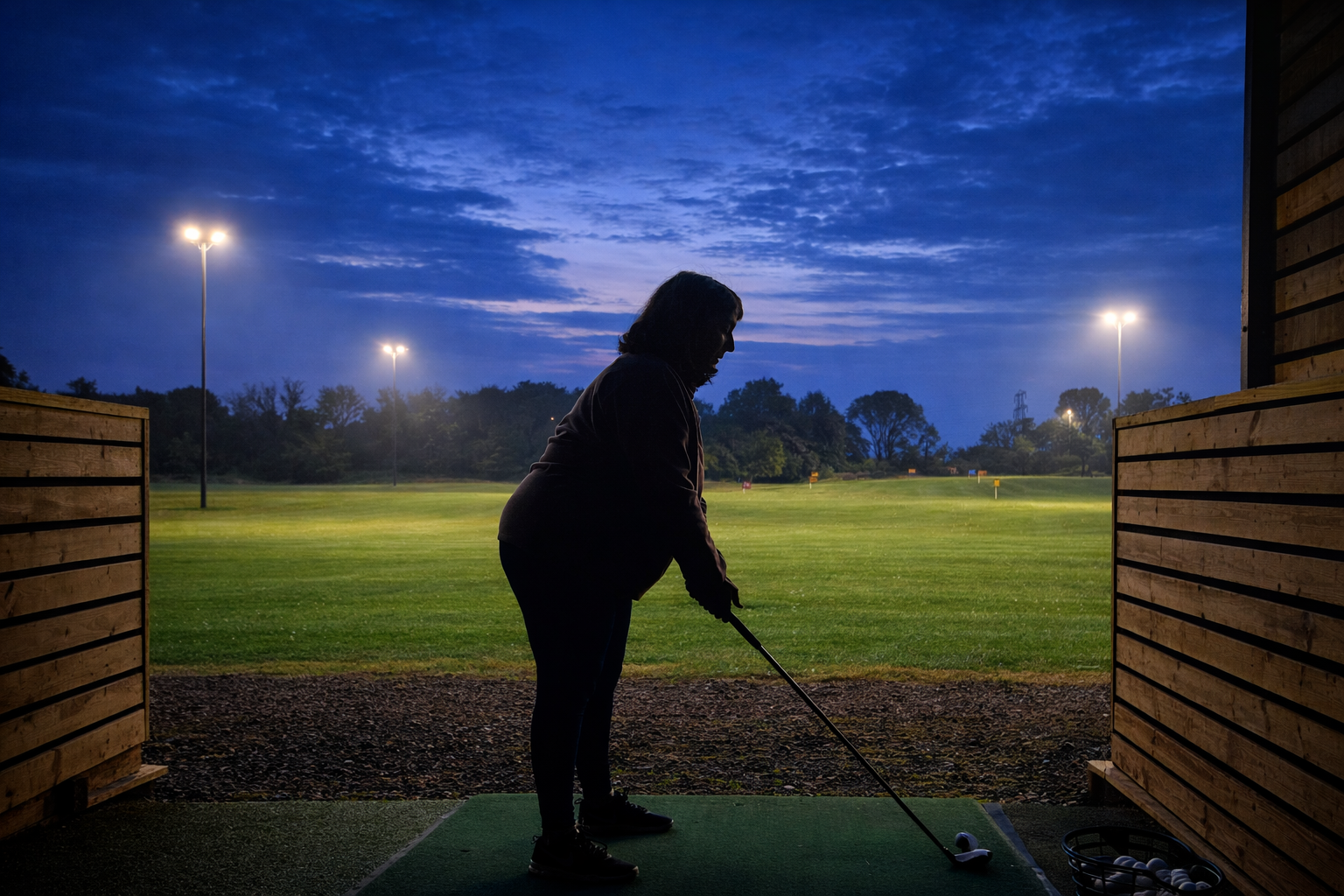 Floodlit driving range, Caerphilly, South Wales