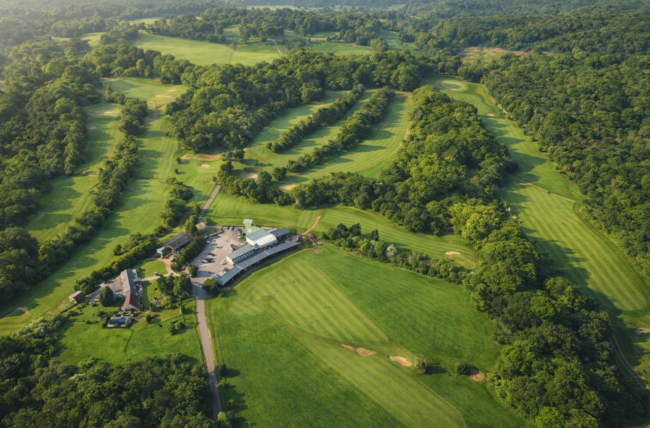 Aerial view of Ridgeway Golf Course, Caerphilly near Cardiff, South Wales.