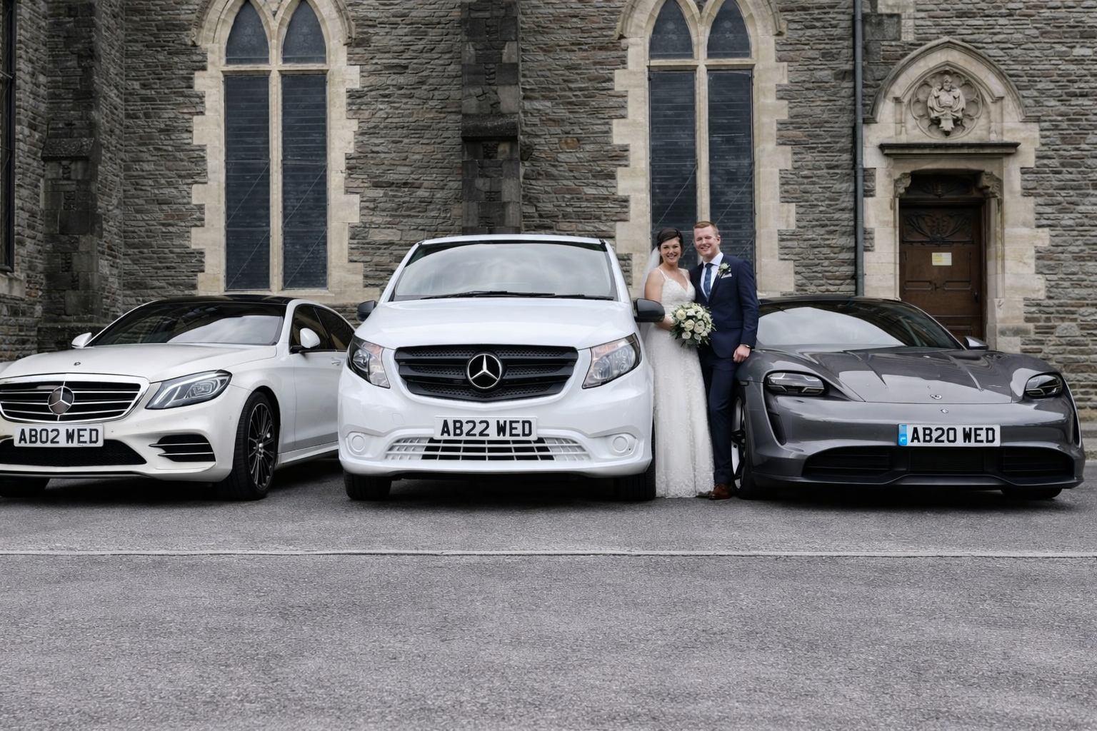 Wedding cars at Ridgeway Marquee, Caerphilly, near Cardiff, South Wales