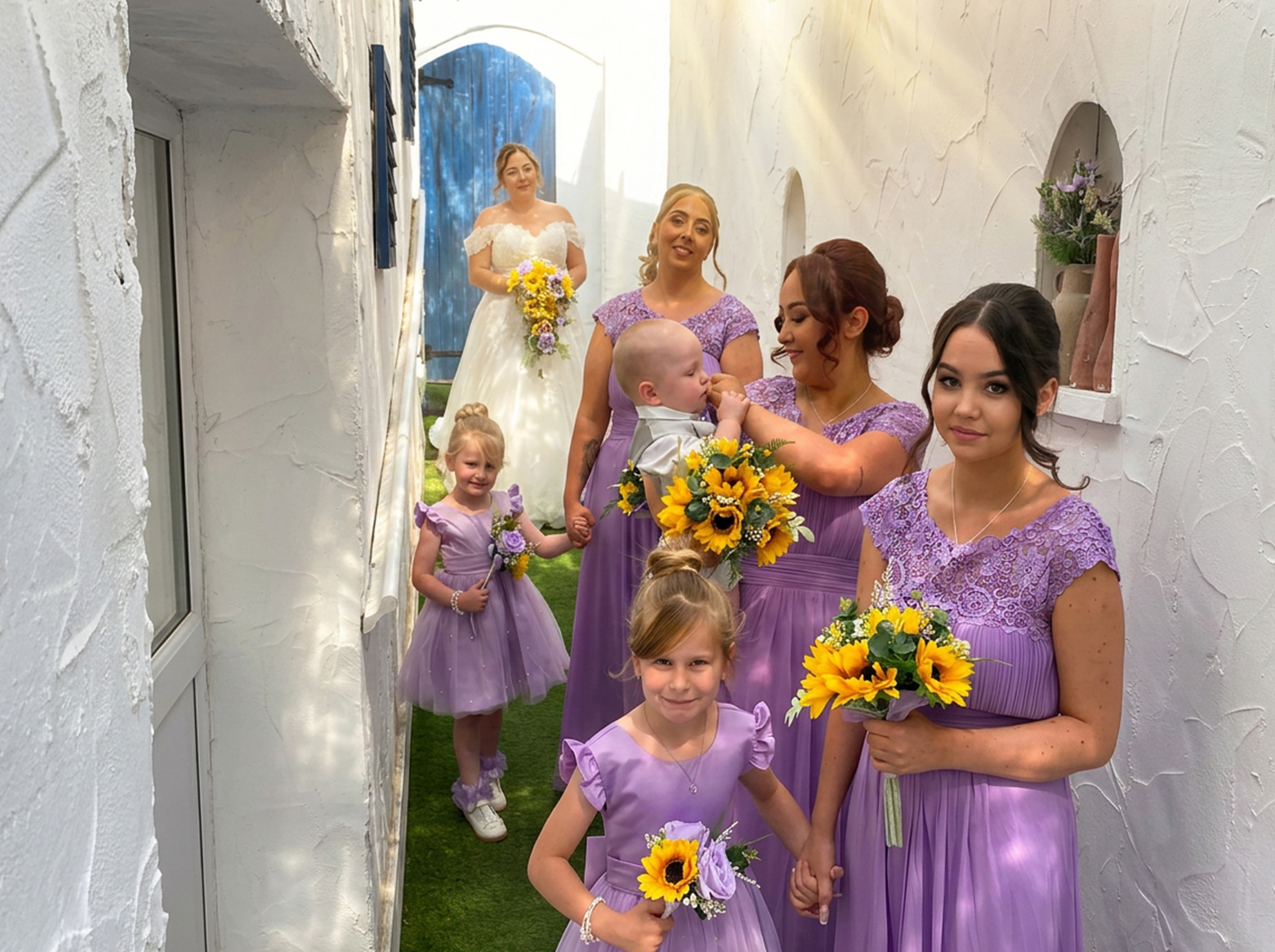bridal party in the Greek Walkway at the Marquay Ridgeway, 
